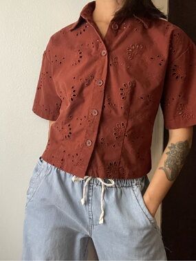Future collective brown eyelet button up